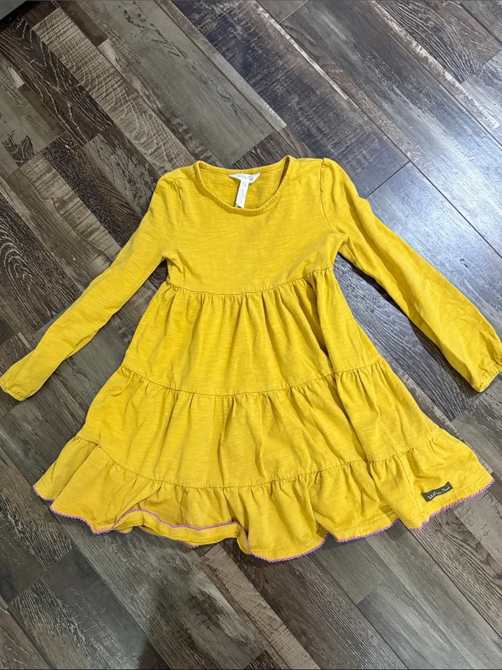 girls mustard yellow dress KELLYS KIDS Girls Dress Mustard Yellow Dress Birds Mock Ruffle Neck SZ 4 5